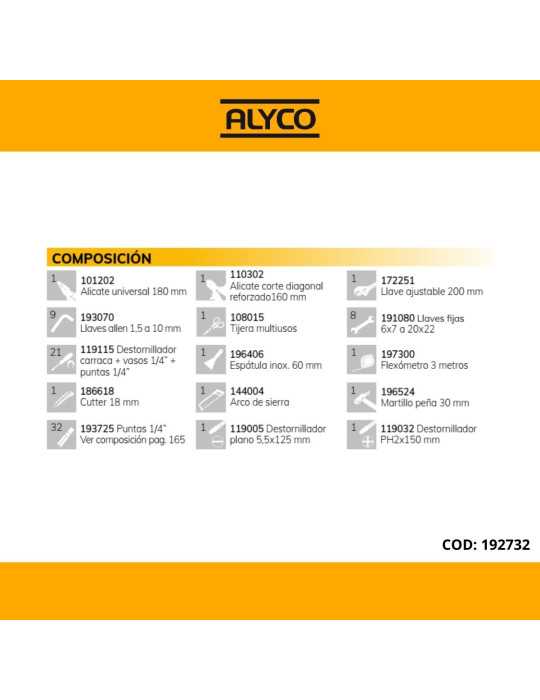 Caja metálica de herramientas de 3 bandejas con 82 piezas ALYCO