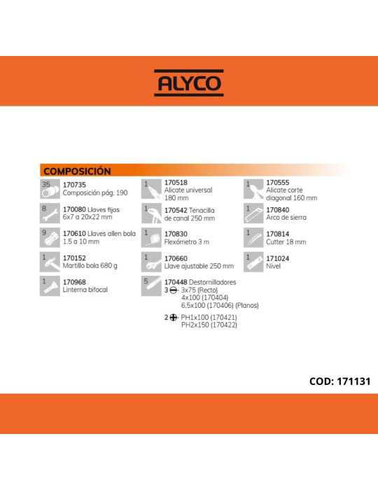 Caja metálica de herramientas de 5 bandejas con 68 piezas ORANGE ALYCO