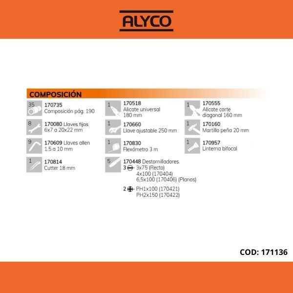 Caja metálica de herramientas de 3 bandejas con 65 piezas ORANGE ALYCO