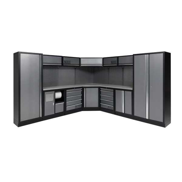 Conjunto de taller modular con esquinero de 7 módulos y superficie de acero inoxidable ALYCO