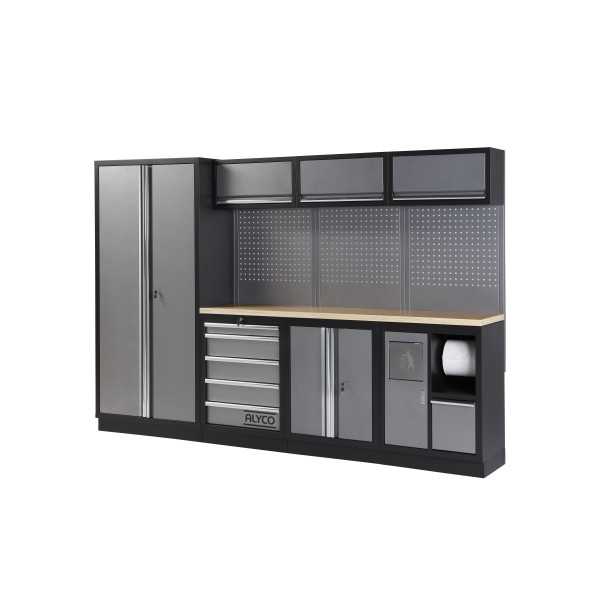 Conjunto de taller modular de 4 módulos con superficie de madera ALYCO