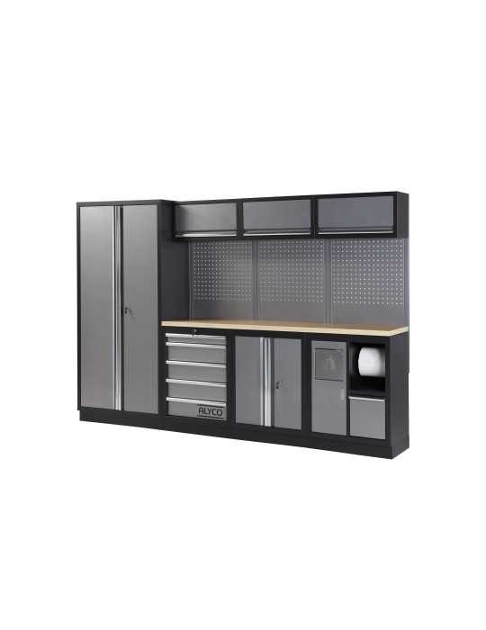 Conjunto de taller modular de 4 módulos con superficie de madera ALYCO