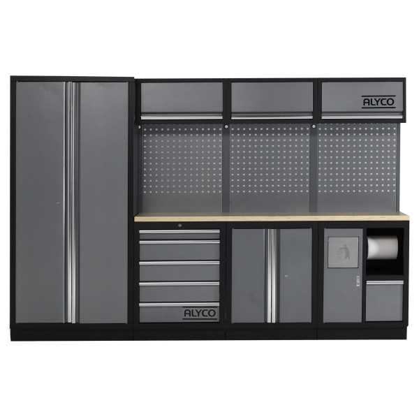 Conjunto de taller modular de 4 módulos con superficie de madera ALYCO