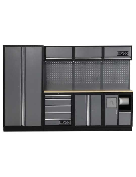 Conjunto de taller modular de 4 módulos con superficie de madera ALYCO