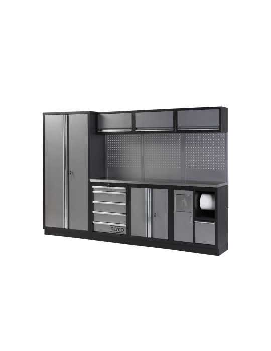 Conjunto de taller modular de 4 módulos con superficie de acero inoxidable ALYCO
