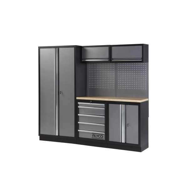 Conjunto de taller modular de 3 módulos con superficie de madera ALYCO
