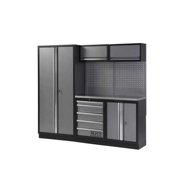 Conjunto de taller modular de 3 módulos con superficie de acero inoxidable ALYCO