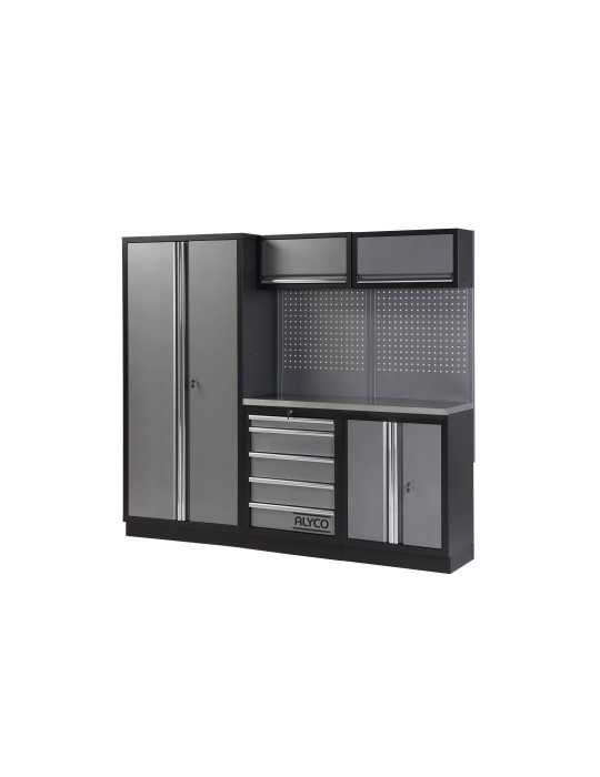Conjunto de taller modular de 3 módulos con superficie de acero inoxidable ALYCO