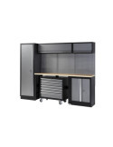 Conjunto de taller modular de 4 módulos con carro extraíble y superficie de madera ALYCO