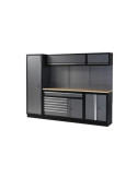 Conjunto de taller modular de 4 módulos con base móvil y superficie de madera ALYCO