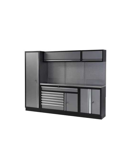Conjunto de taller modular de 4 módulos con base fija y superficie de acero inoxidable ALYCO