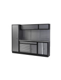 Conjunto de taller modular de 4 módulos con base fija y superficie de acero inoxidable ALYCO