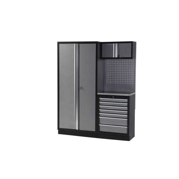 Conjunto de taller modular de 2 módulos con superficie de acero inoxidable ALYCO