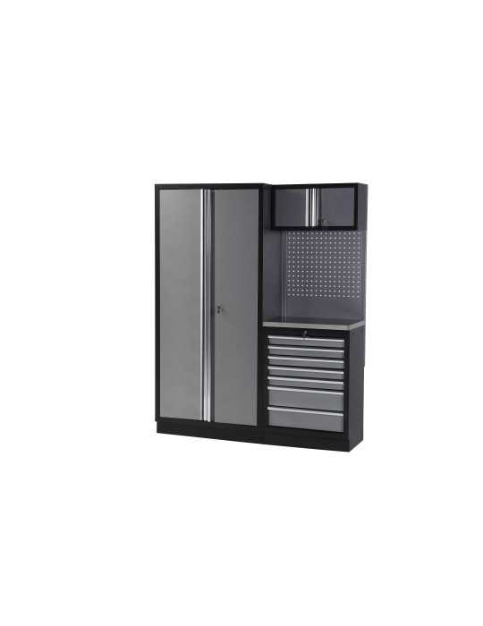Conjunto de taller modular de 2 módulos con superficie de acero inoxidable ALYCO
