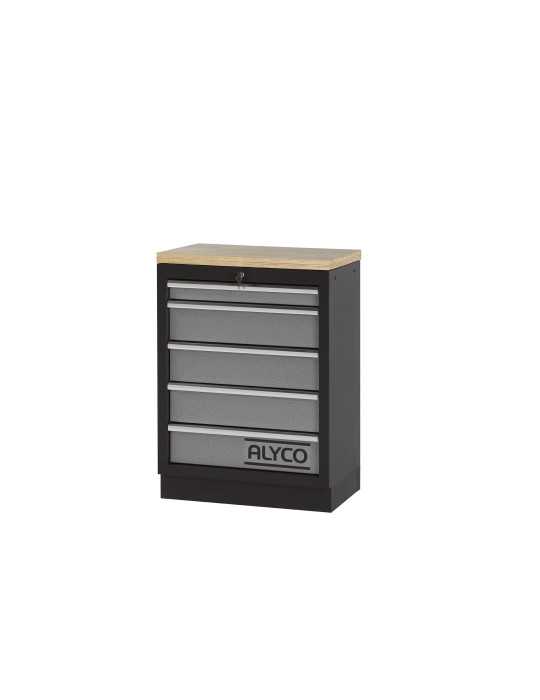 Armario base de 5 cajones con encimera de madera y cerradura ALYCO