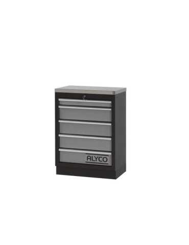 Armario base de 5 cajones con encimera de acero inoxidable y cerradura ALYCO