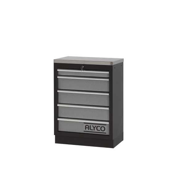 Armario base de 5 cajones con encimera de acero inoxidable y cerradura ALYCO