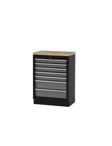 Armario base de 7 cajones con encimera de madera y cerradura ALYCO