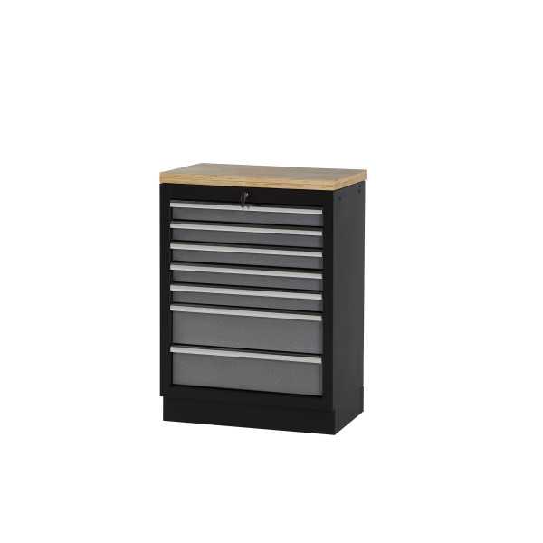 Armario base de 7 cajones con encimera de madera y cerradura ALYCO