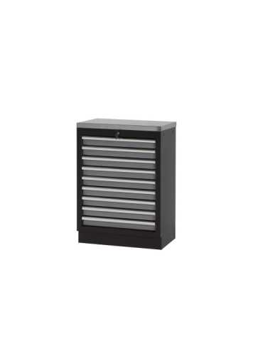 Armario base de 9 cajones con encimera de acero inoxidable y cerradura ALYCO