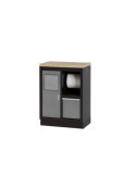 Armario base multifunción con portón, soporte para cubo y rollo y encimera de madera ALYCO