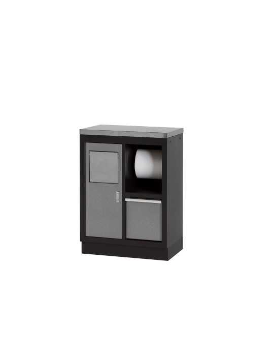 Armario base multifunción con portón, soporte para cubo y rollo y encimera de acero inoxidable ALYCO