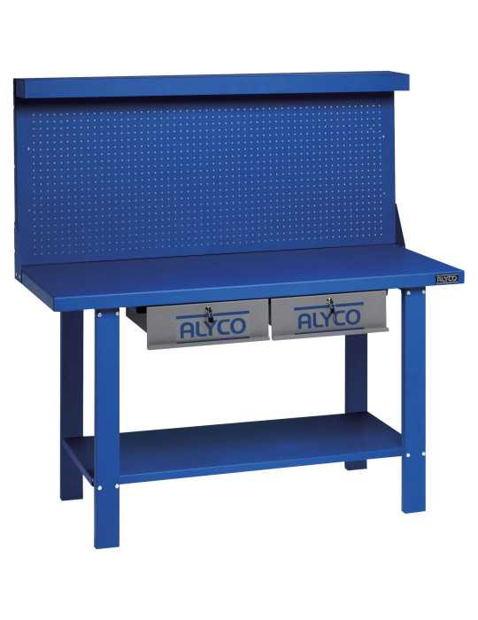 Mesa de trabajo metálica de 1500 mm con 2 cajones y panel ALYCO