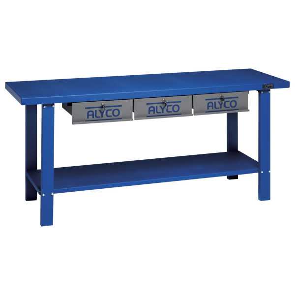 Mesa de trabajo metálica de 2000 mm con 3 cajones ALYCO