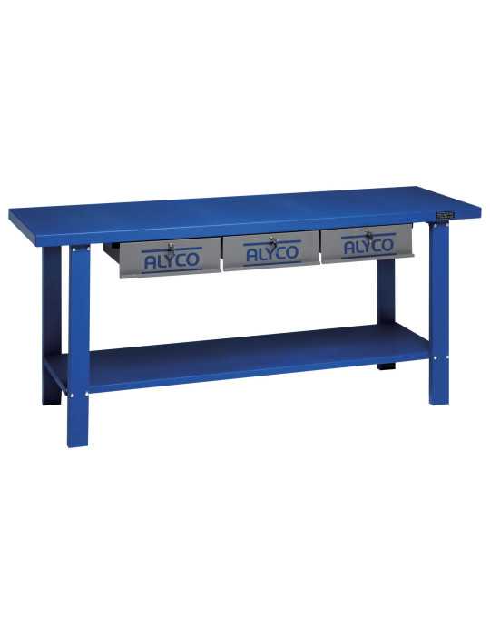 Mesa de trabajo metálica de 2000 mm con 3 cajones ALYCO
