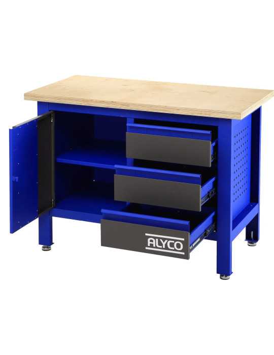 Mesa de trabajo de 3 cajones y portón 1200x600x865 mm ALYCO