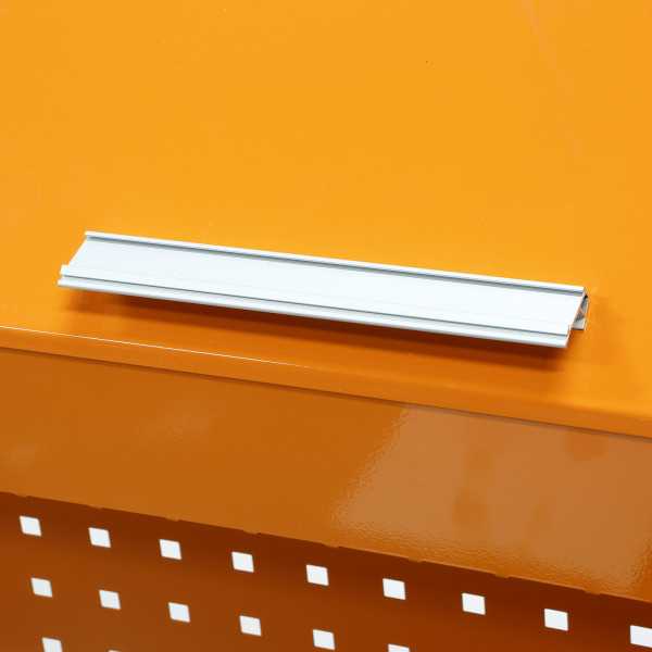 Mesa de trabajo metálica con 3 cajones, panel y módulo superior ORANGE ALYCO