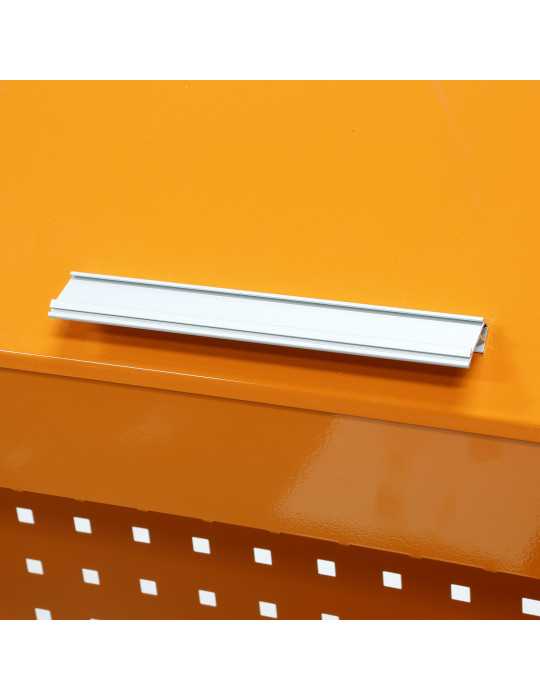 Mesa de trabajo metálica con 3 cajones, panel y módulo superior ORANGE ALYCO