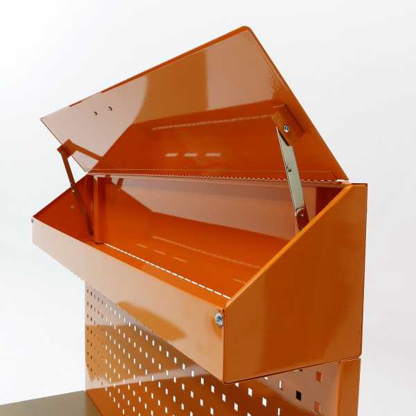 Mesa de trabajo metálica con 3 cajones, panel y módulo superior ORANGE ALYCO