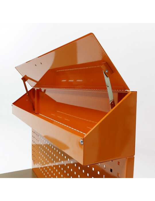 Mesa de trabajo metálica con 3 cajones, panel y módulo superior ORANGE ALYCO