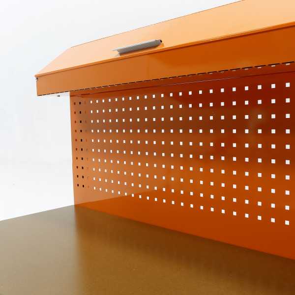 Mesa de trabajo metálica con 3 cajones, panel y módulo superior ORANGE ALYCO