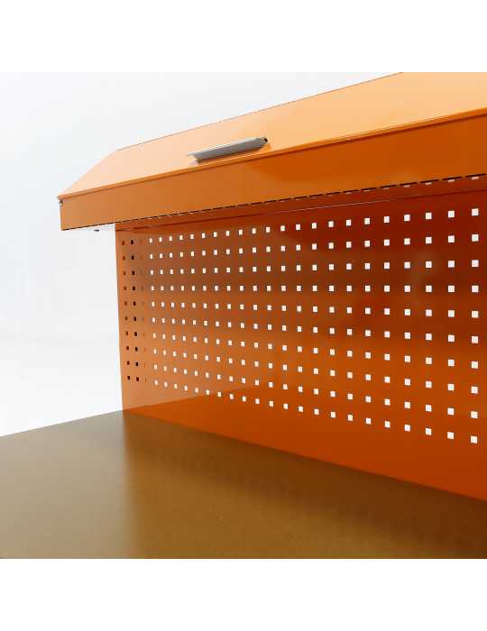 Mesa de trabajo metálica con 3 cajones, panel y módulo superior ORANGE ALYCO