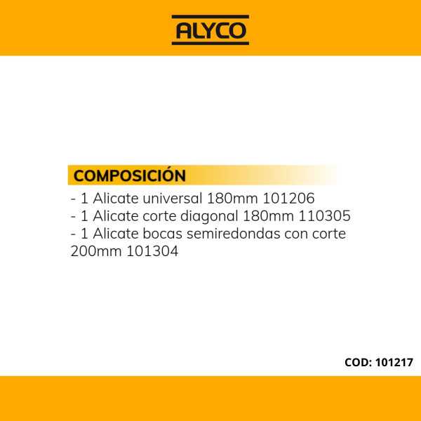 Juego de 3 alicates de alta potencia en caja de plástico ALYCO