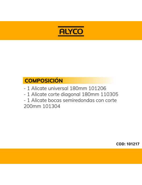 Juego de 3 alicates de alta potencia en caja de plástico ALYCO