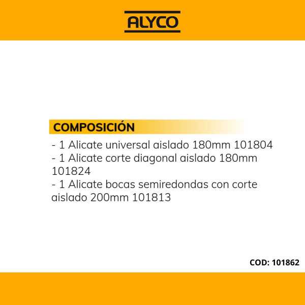 Juego de 3 alicates aislados VDE de alta potencia en caja de plástico ALYCO