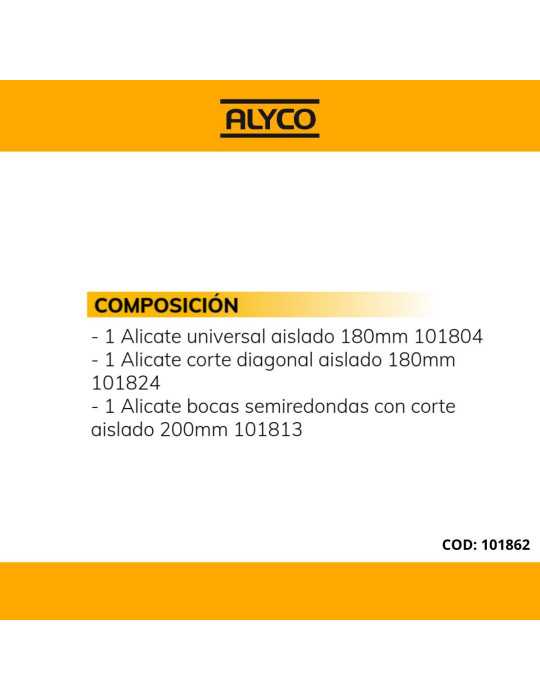 Juego de 3 alicates aislados VDE de alta potencia en caja de plástico ALYCO