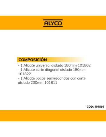 Juego de 3 alicates aislados VDE en caja de plástico ALYCO 2