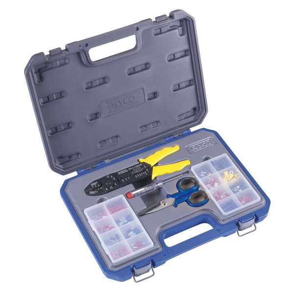Kit de electricista de 147 piezas con terminales, tijera y tester ALYCO