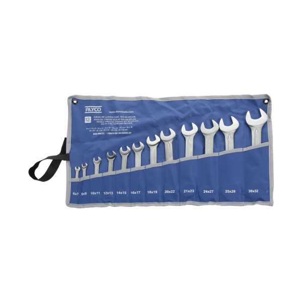 Juego de 12 llaves fijas de 2 bocas 6x7-30x32 mm en bolsa de nylon ALYCO