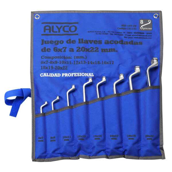 Juego de 8 llaves de doble estrella acodadas en pulgadas en bolsa de nylon ALYCO
