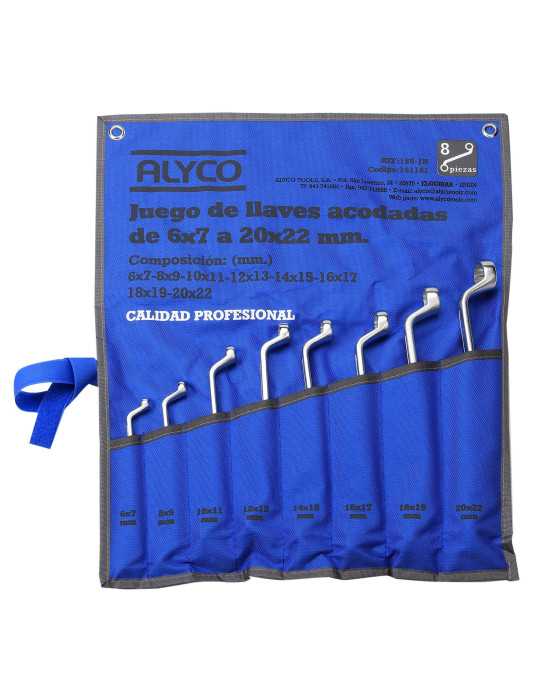 Juego de 8 llaves de doble estrella acodadas en pulgadas en bolsa de nylon ALYCO