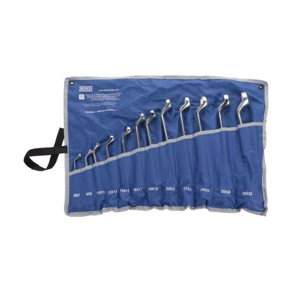 Juego de 12 llaves de doble estrella acodadas 6x7-30x32 mm en bolsa de nylon ALYCO