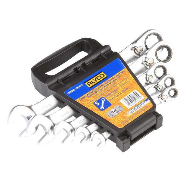 Juego de 5 llaves combinadas con carraca 8-19 mm en soporte de plástico ALYCO