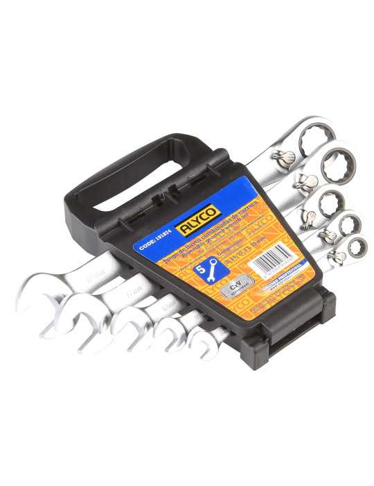 Juego de 5 llaves combinadas con carraca 8-19 mm en soporte de plástico ALYCO