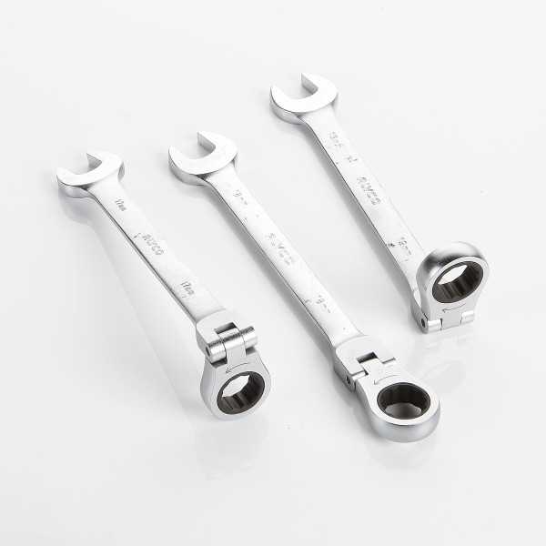 Juego de 12 llaves combinadas con carraca articulada flexible en soporte de plástico ALYCO