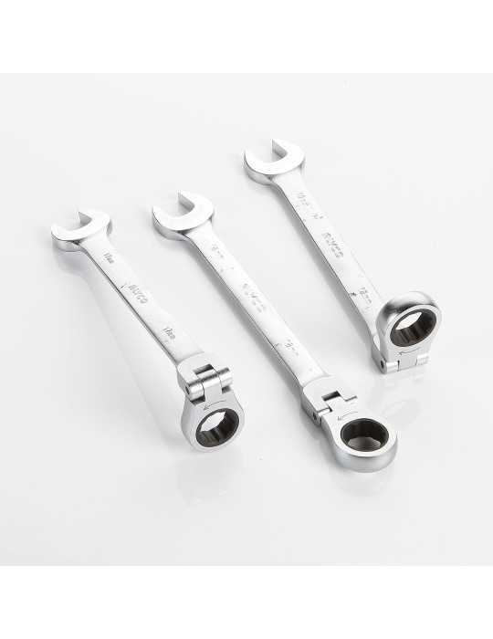Juego de 12 llaves combinadas con carraca articulada flexible en soporte de plástico ALYCO